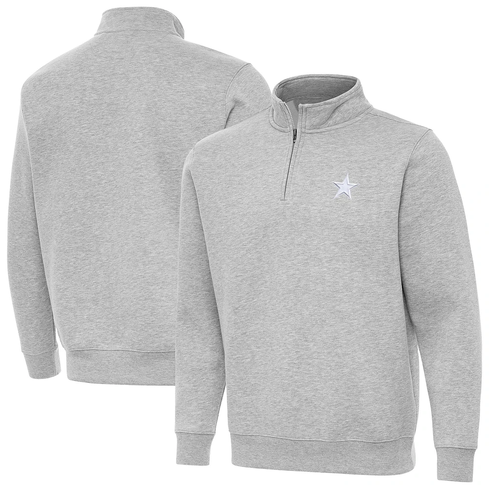 Men's Antigua Heather Gray Dallas Cowboys Victory Quarter-Zip Top