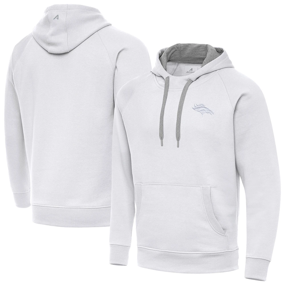 Men's Antigua White Denver Broncos Victory Pullover Hoodie