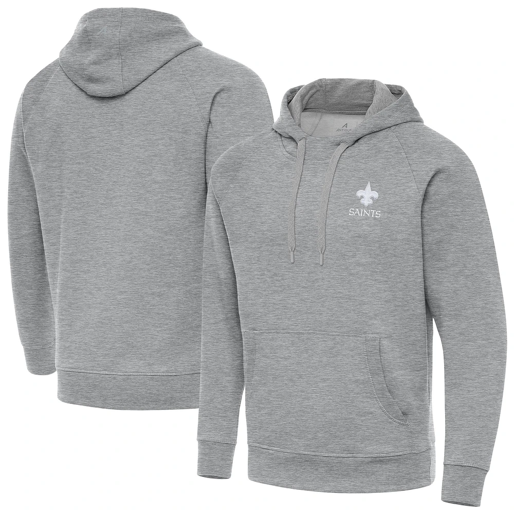 Men's Antigua Heather Gray New Orleans Saints Victory Pullover Hoodie