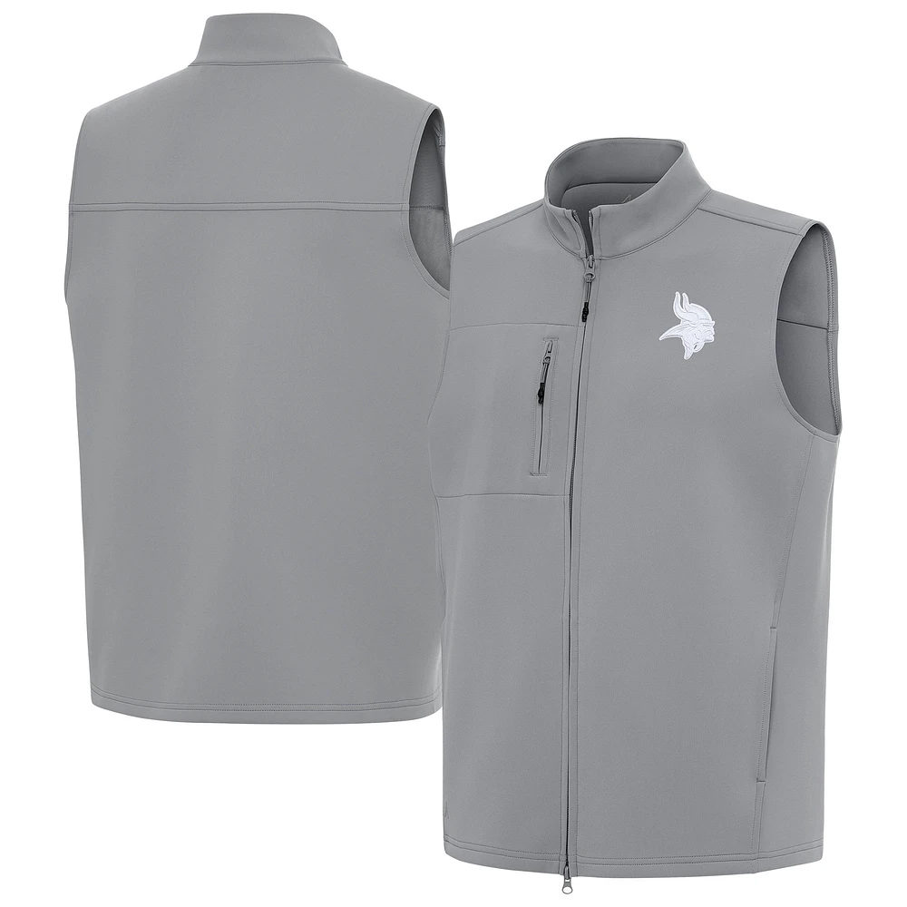 Men's Antigua Gray Minnesota Vikings Demand Full-Zip Vest