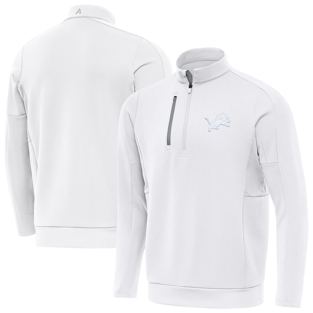 Men's Antigua White Detroit Lions Generation Quarter-Zip Top