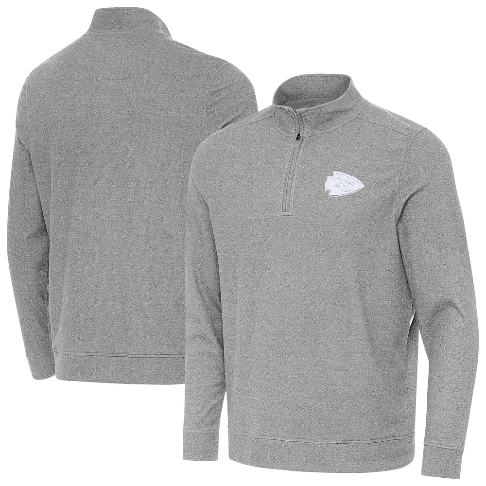 Men's Antigua Heather Gray Kansas City Chiefs Subtle Quarter-Zip Top