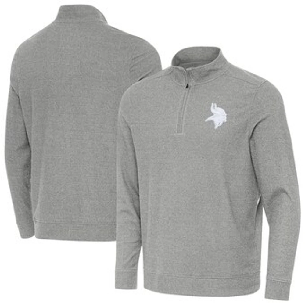 Men's Antigua Heather Gray Minnesota Vikings Subtle Quarter-Zip Top