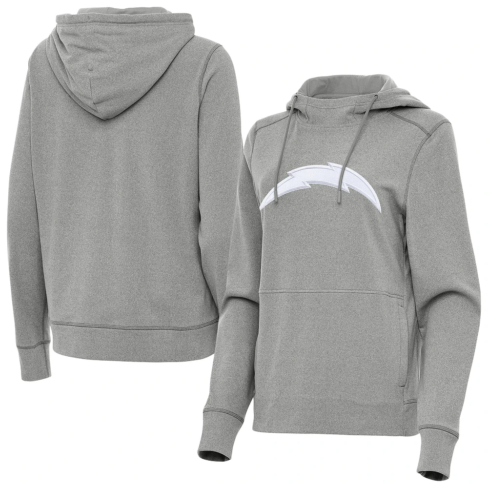 Women's Antigua Heather Gray Los Angeles Chargers Justice Pullover Hoodie