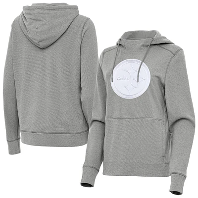 Women's Antigua Heather Gray Pittsburgh Steelers Justice Pullover Hoodie