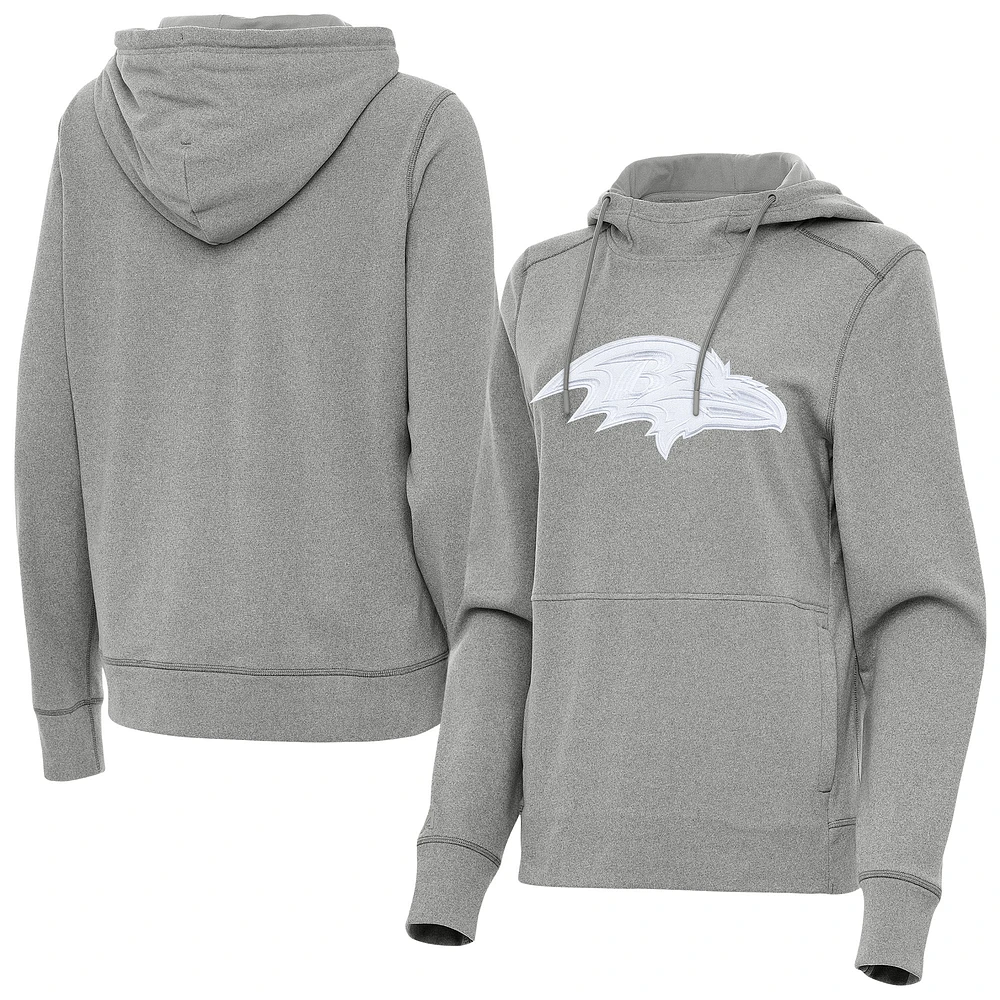 Women's Antigua Heather Gray Baltimore Ravens Justice Pullover Hoodie