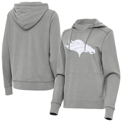 Women's Antigua Heather Gray Denver Broncos Justice Pullover Hoodie