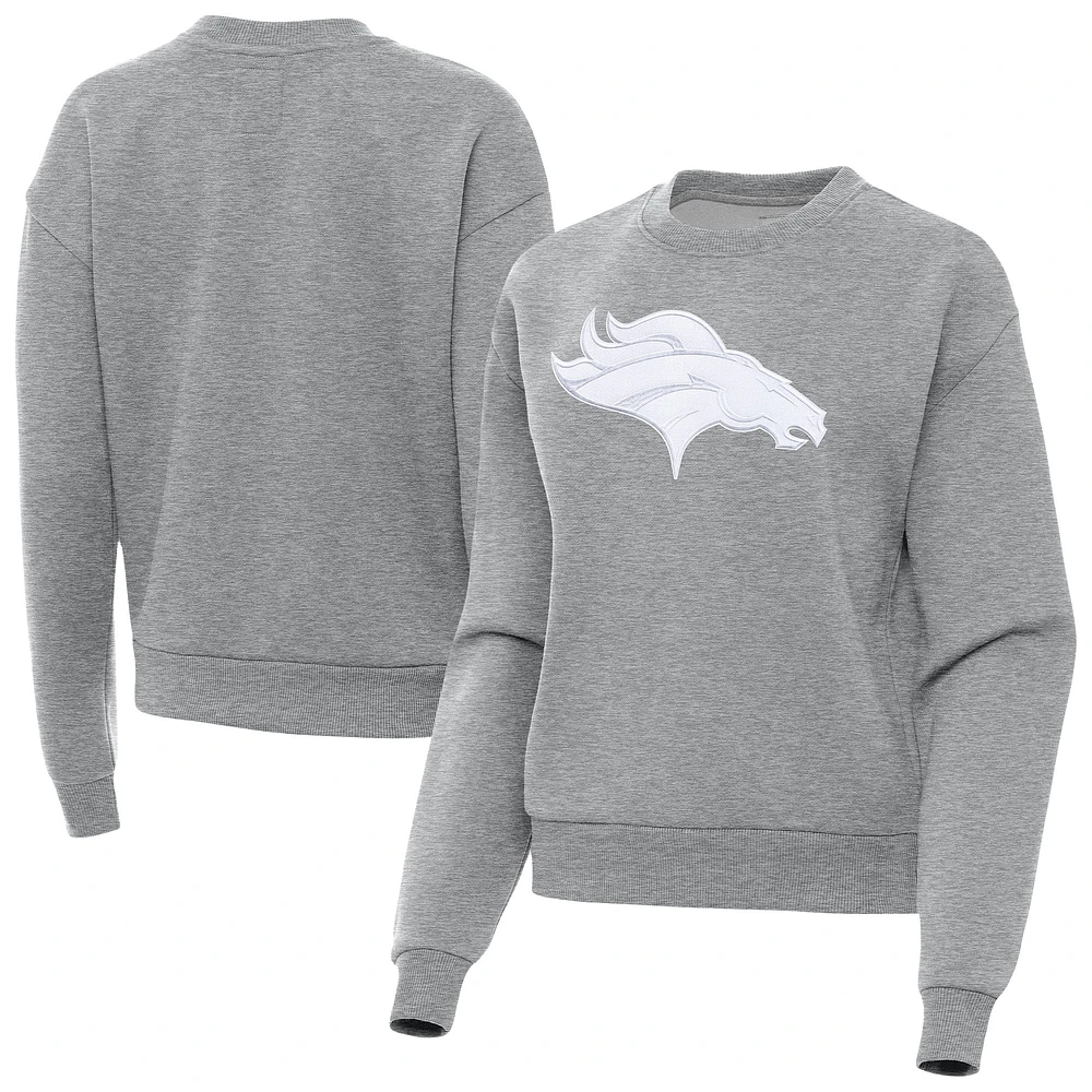 Women's Antigua Heather Gray Denver Broncos Victory Pullover Sweatshirt