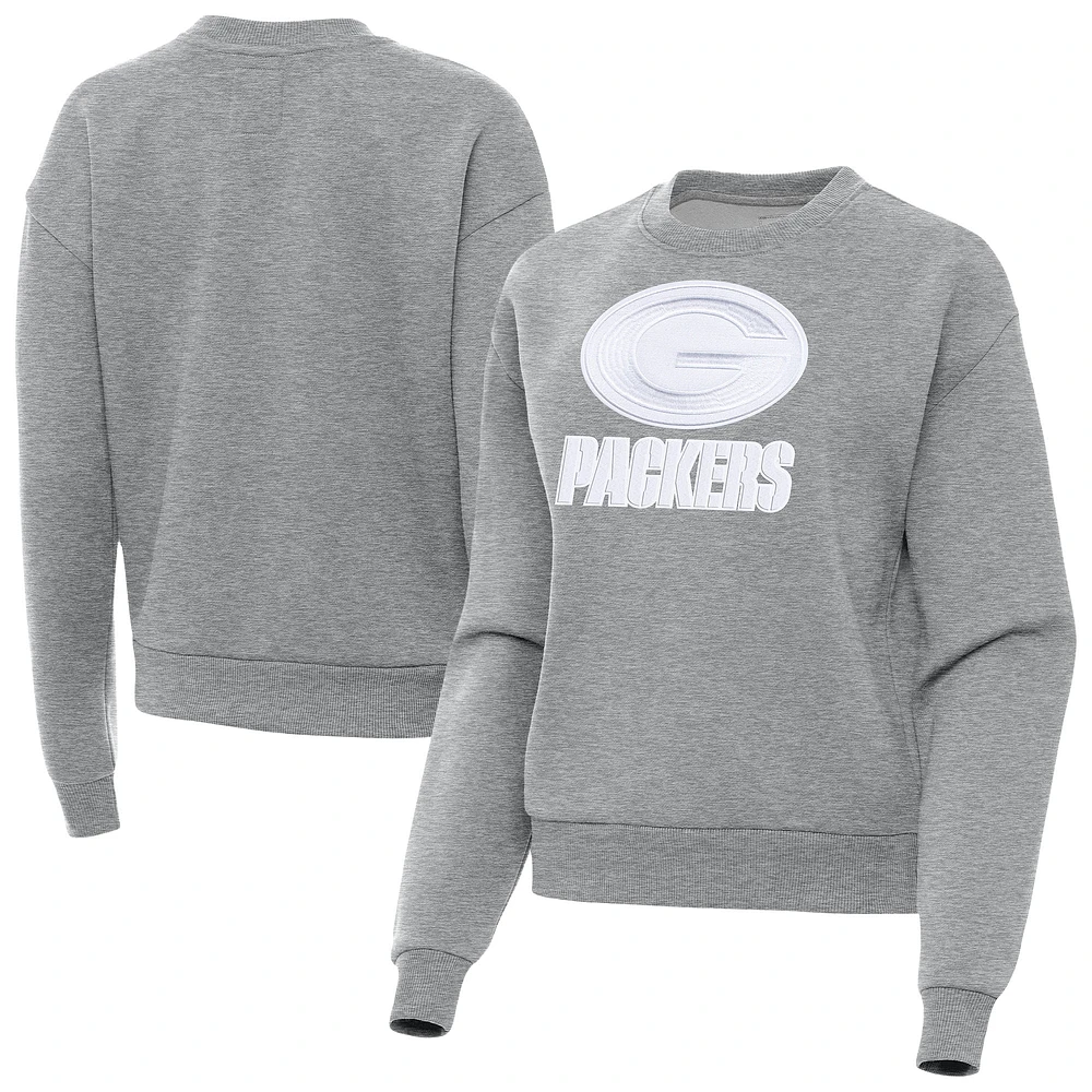 Women's Antigua Heather Gray Green Bay Packers Victory Pullover Sweatshirt