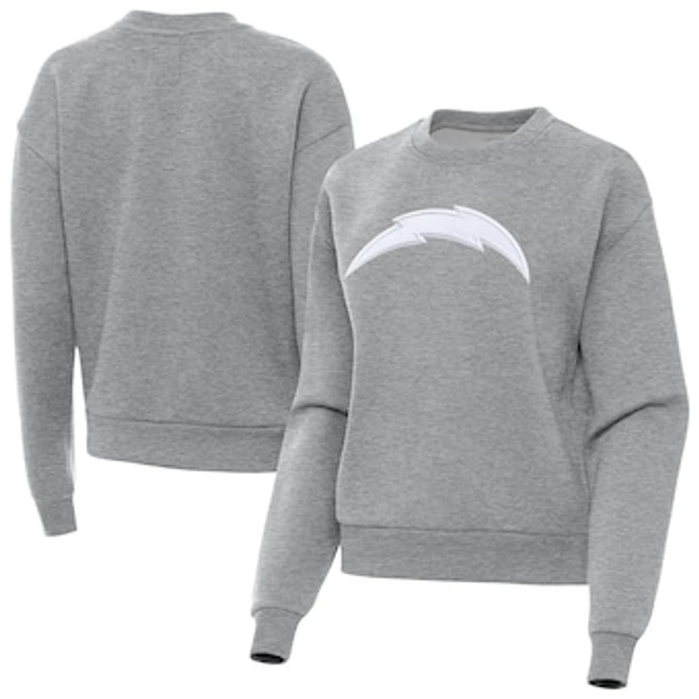 Women's Antigua Heather Gray Los Angeles Chargers Victory Pullover Sweatshirt