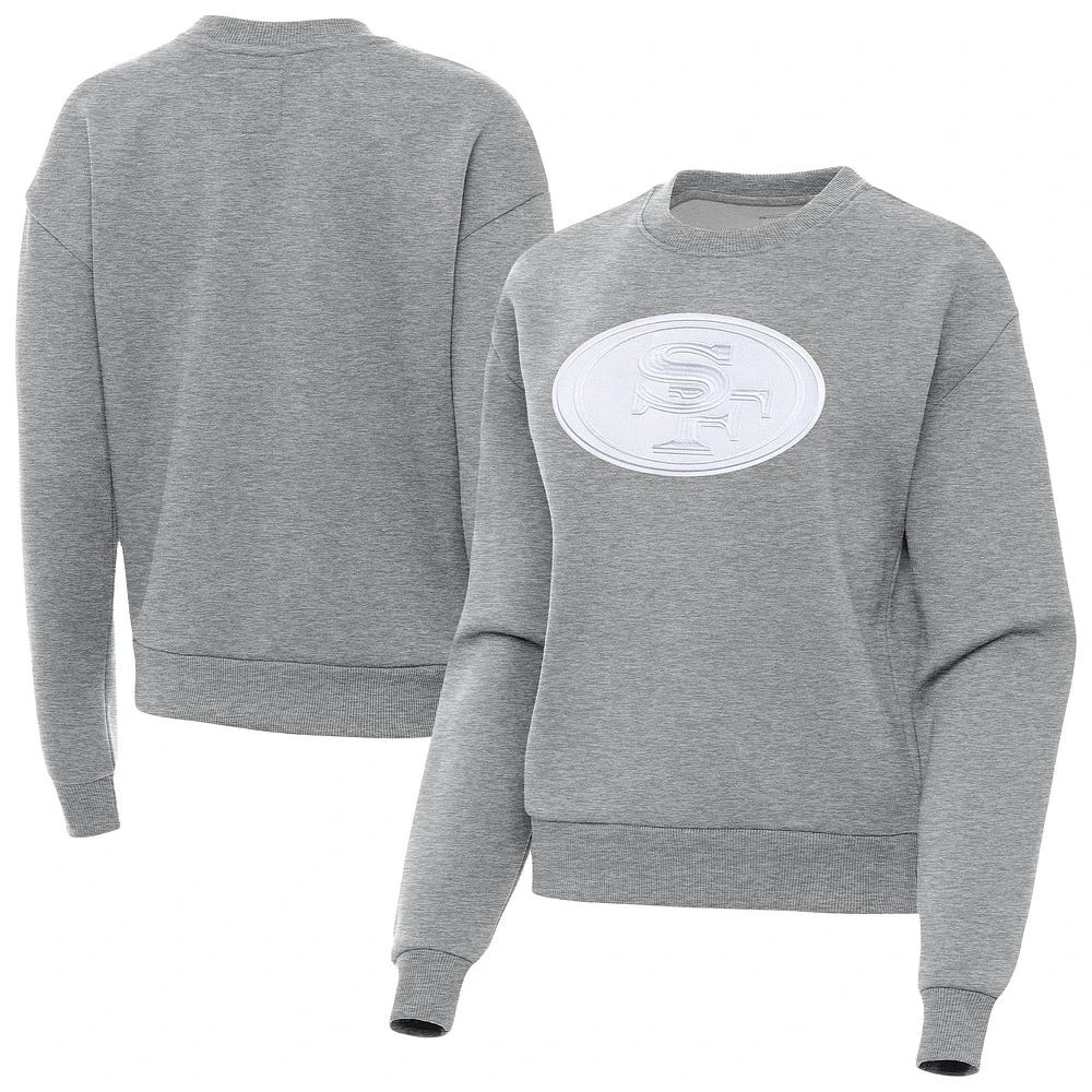 Women's Antigua Heather Gray San Francisco 49ers Victory Pullover Sweatshirt