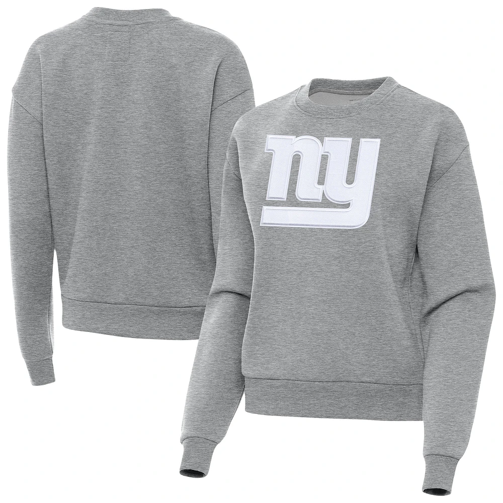 Women's Antigua Heather Gray New York Giants Victory Pullover Sweatshirt