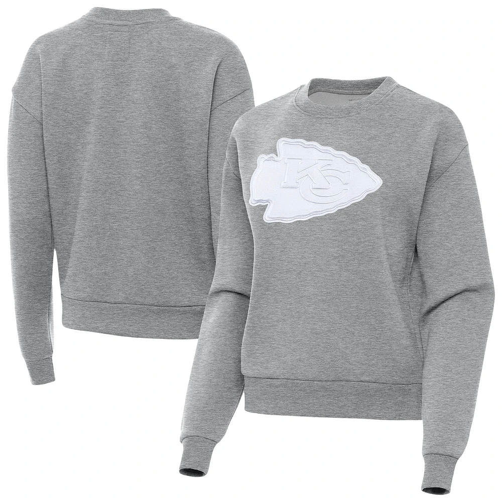 Women's Antigua Heather Gray Kansas City Chiefs Victory Pullover Sweatshirt