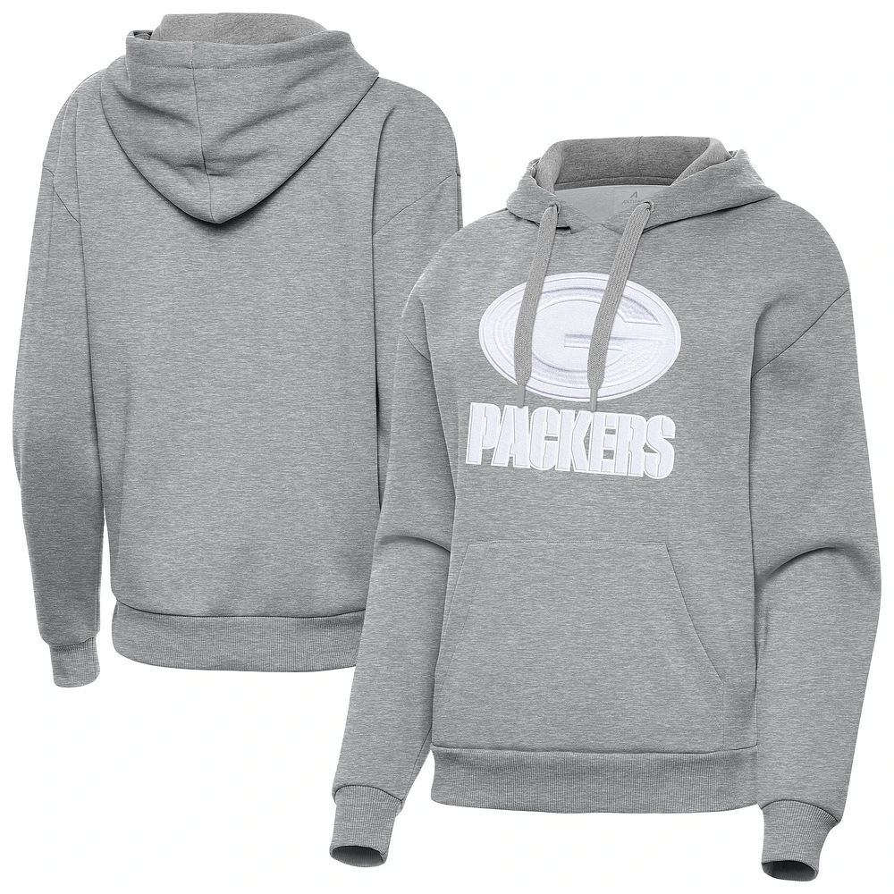 Women's Antigua Heather Gray Green Bay Packers Victory Pullover Hoodie