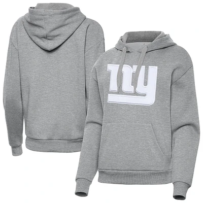 Women's Antigua Heather Gray New York Giants Victory Pullover Hoodie