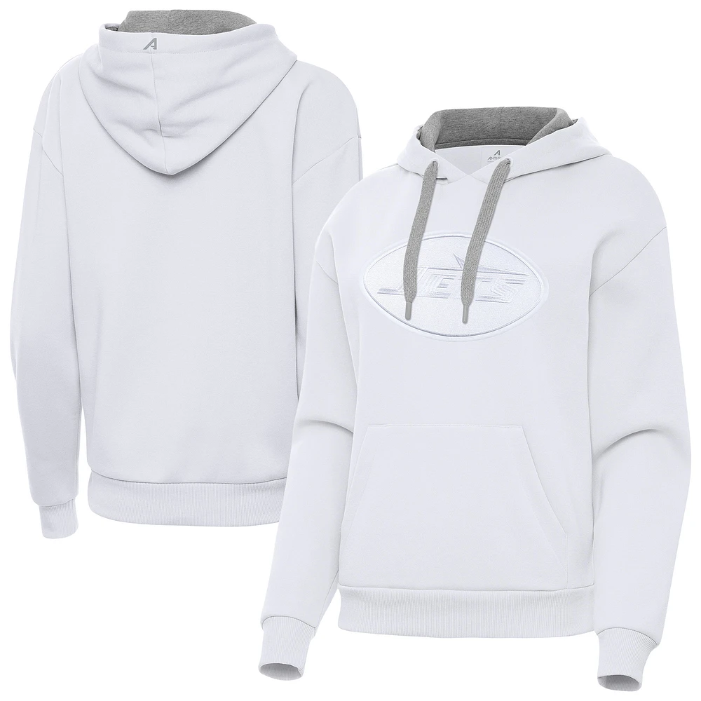 Women's Antigua White New York Jets Victory Pullover Hoodie