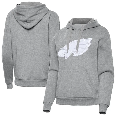 Women's Antigua Heather Gray Philadelphia Eagles Victory Pullover Hoodie