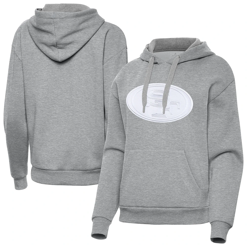 Women's Antigua Heather Gray San Francisco 49ers Victory Pullover Hoodie