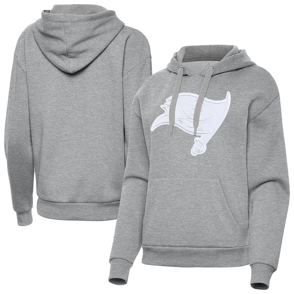 Women's Antigua Heather Gray Tampa Bay Buccaneers Victory Pullover Hoodie