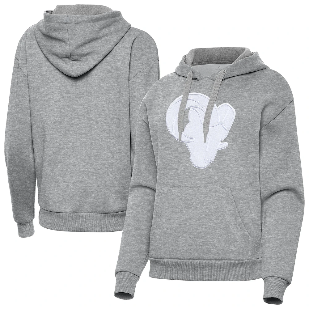 Women's Antigua Heather Gray Los Angeles Rams Victory Pullover Hoodie