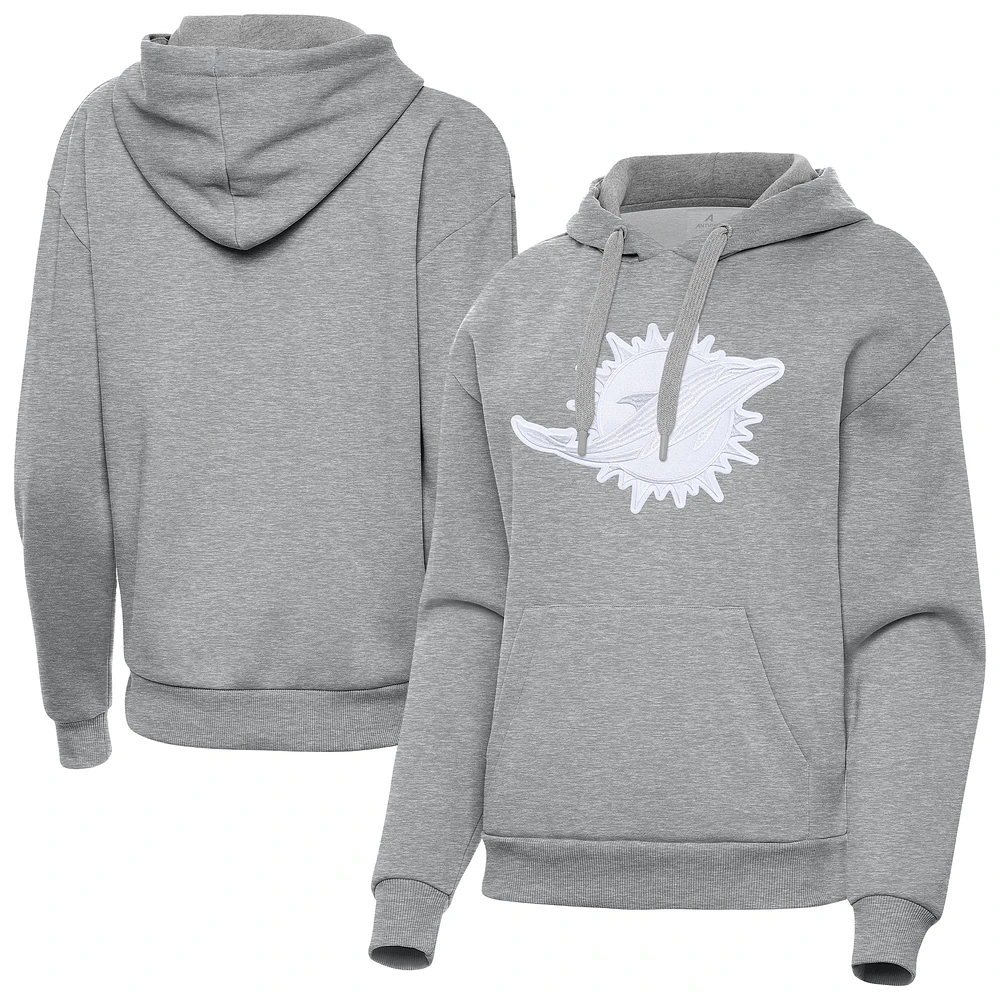 Women's Antigua Heather Gray Miami Dolphins Victory Pullover Hoodie