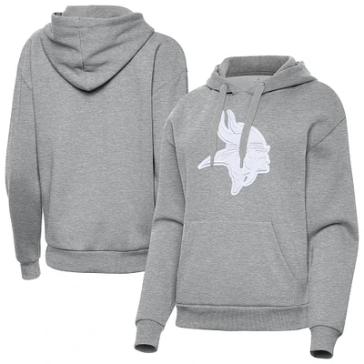 Women's Antigua Heather Gray Minnesota Vikings Victory Pullover Hoodie