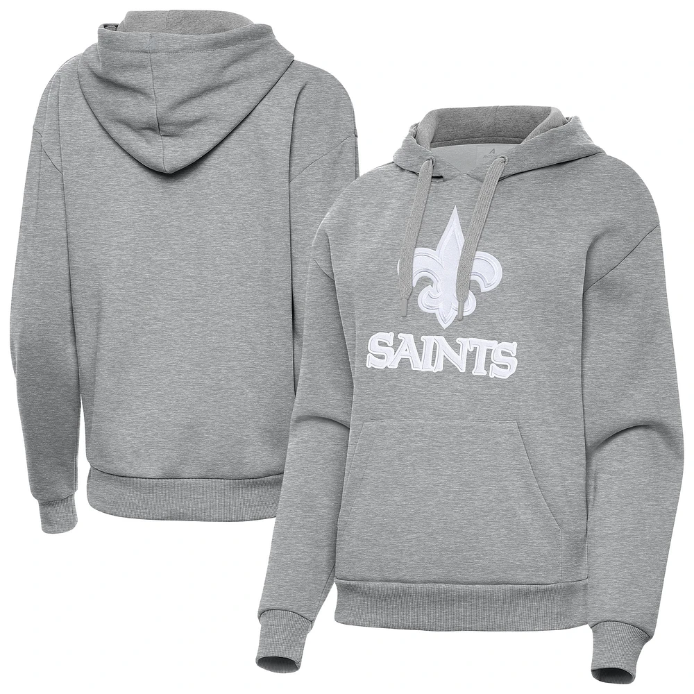 Women's Antigua Heather Gray New Orleans Saints Victory Pullover Hoodie