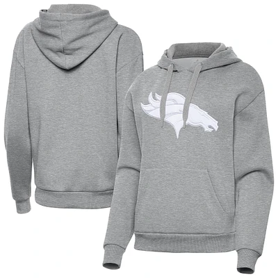 Women's Antigua Heather Gray Denver Broncos Victory Pullover Hoodie