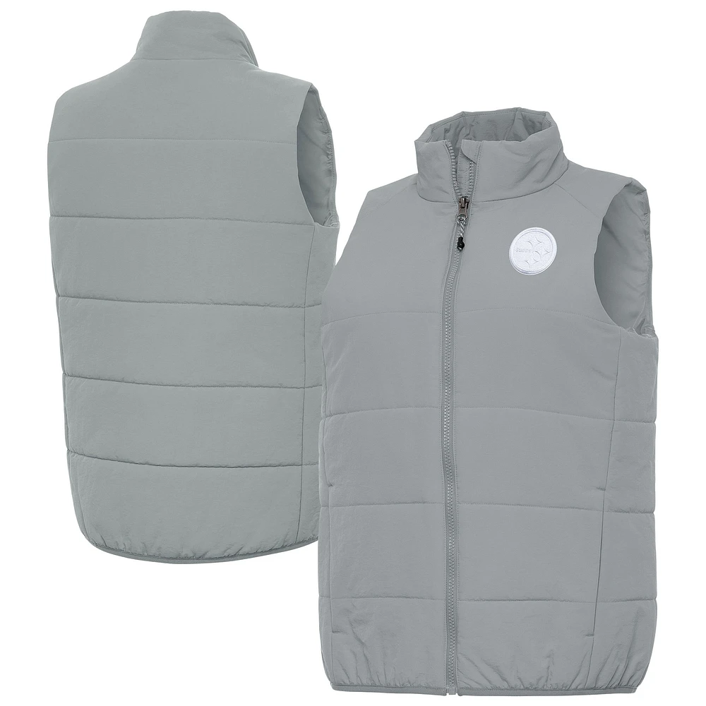 Women's Antigua Gray Pittsburgh Steelers Experience Full-Zip Vest