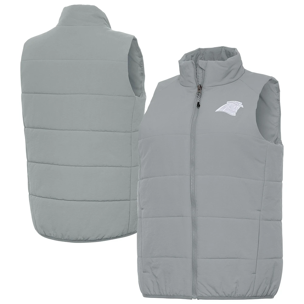 Women's Antigua Gray Carolina Panthers Experience Full-Zip Vest