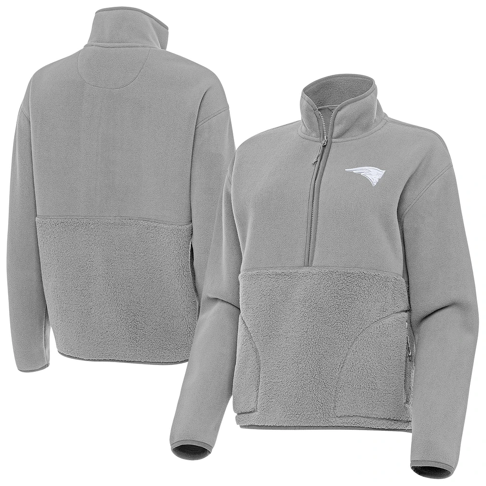Women's Antigua Gray New England Patriots Figure Half-Zip Sweatshirt