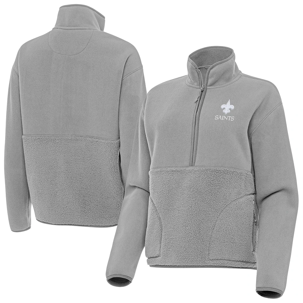 Women's Antigua Gray New Orleans Saints Figure Half-Zip Sweatshirt