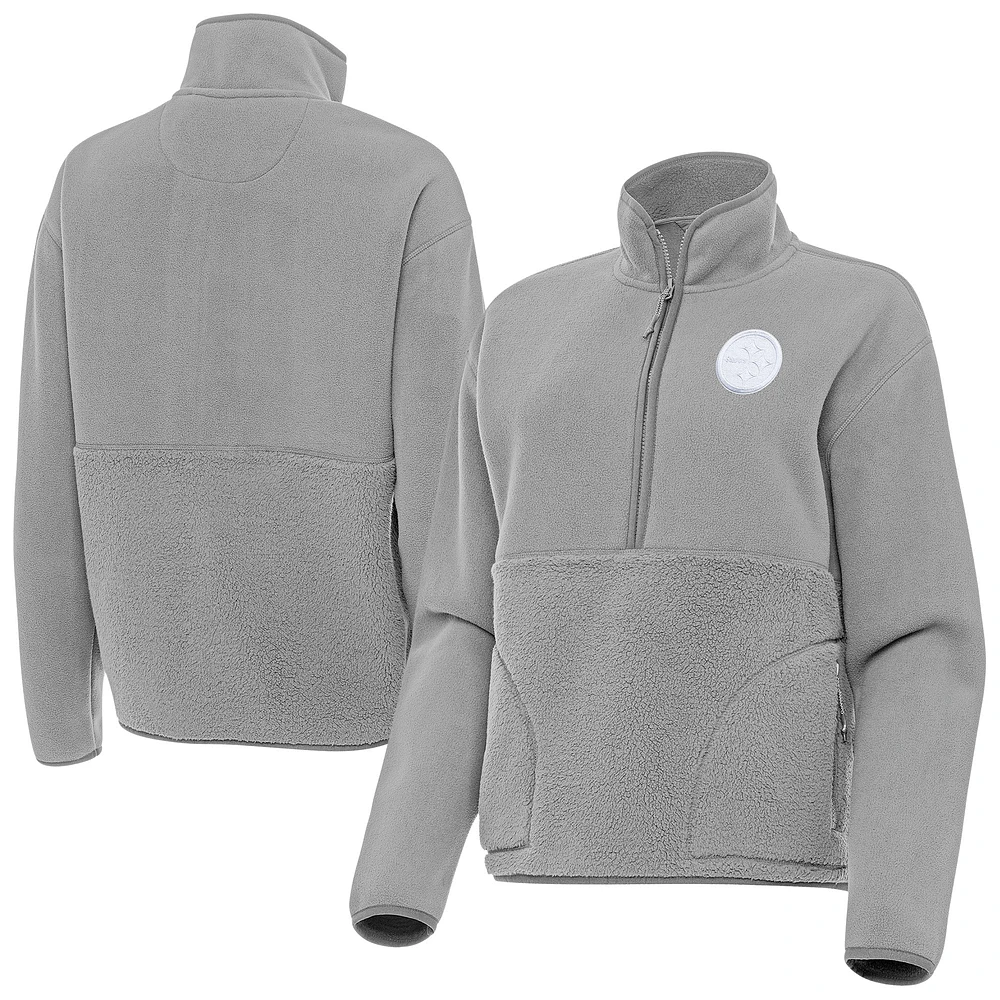 Women's Antigua Gray Pittsburgh Steelers Figure Half-Zip Sweatshirt