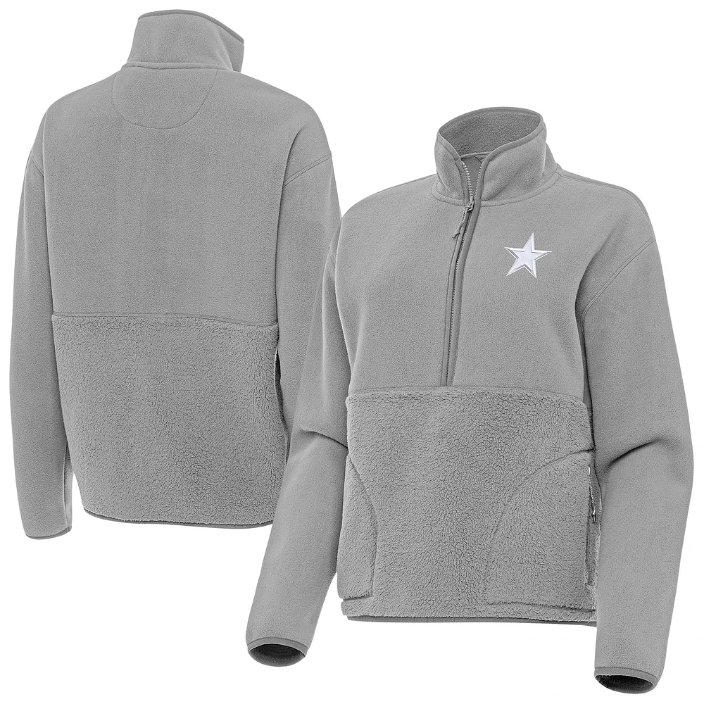 Women's Antigua Gray Dallas Cowboys Figure Half-Zip Sweatshirt