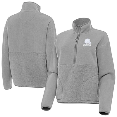 Women's Antigua Gray Cleveland Browns Figure Half-Zip Sweatshirt