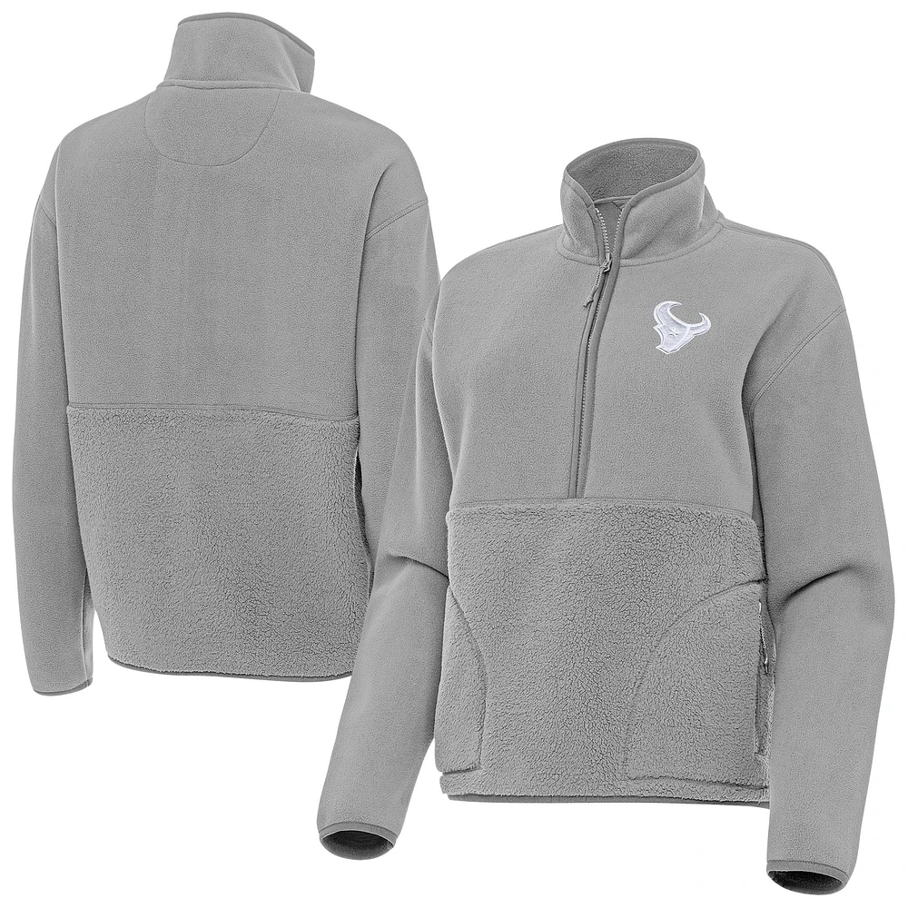 Women's Antigua Gray Houston Texans Figure Half-Zip Sweatshirt