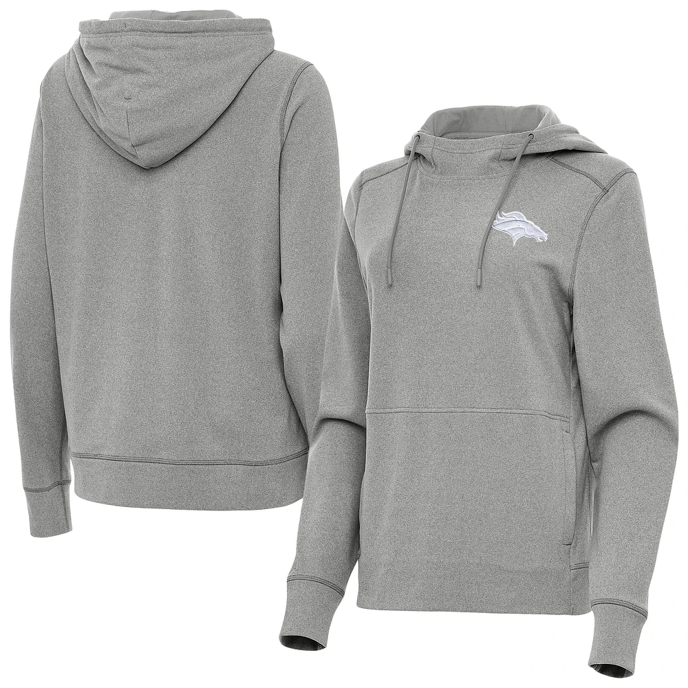 Women's Antigua Heather Gray Denver Broncos Justice Pullover Hoodie