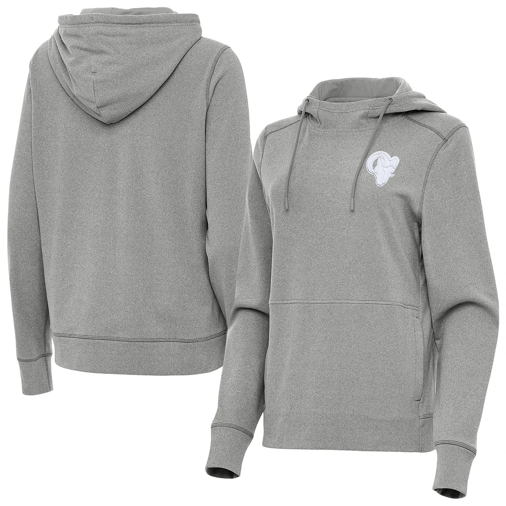 Women's Antigua Heather Gray Los Angeles Rams Justice Pullover Hoodie