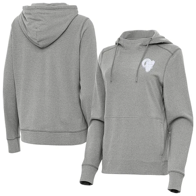 Women's Antigua Heather Gray Los Angeles Rams Justice Pullover Hoodie