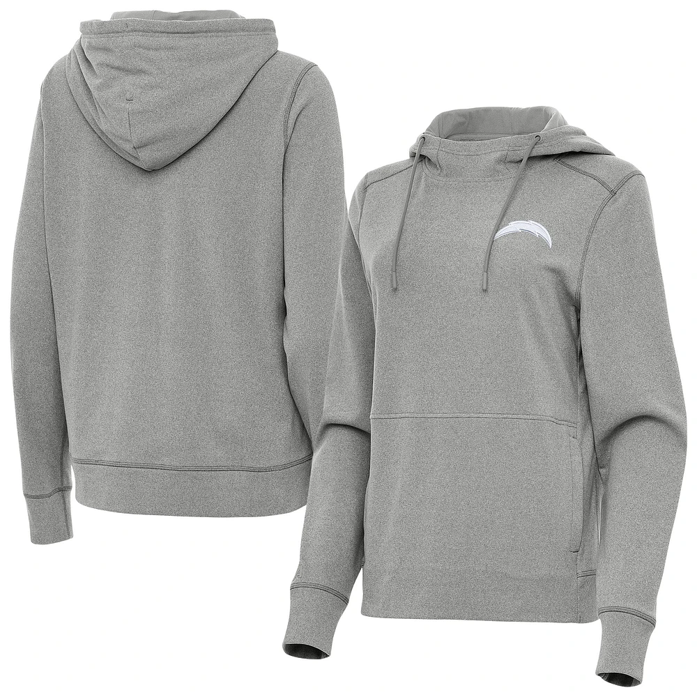 Women's Antigua Heather Gray Los Angeles Chargers Justice Pullover Hoodie