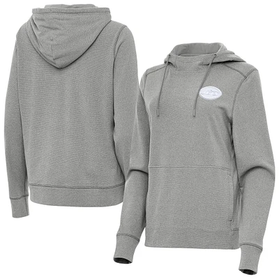 Women's Antigua Heather Gray New York Jets Justice Pullover Hoodie
