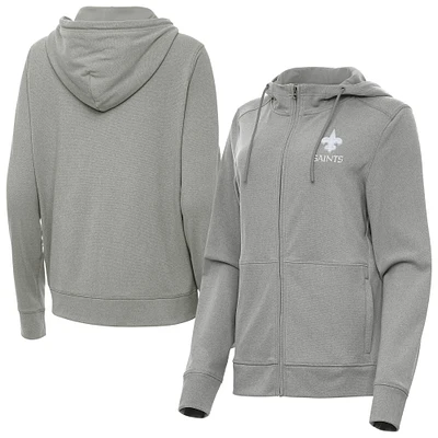 Women's Antigua Heather Gray New Orleans Saints Seeker Full-Zip Hoodie Jacket