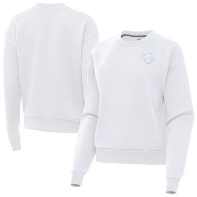 Women's Antigua  White Jacksonville Jaguars Victory Crew Pullover Sweatshirt