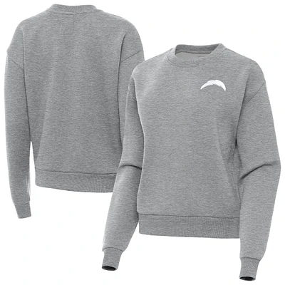 Women's Antigua Heather Gray Los Angeles Chargers Victory Crew Pullover Sweatshirt
