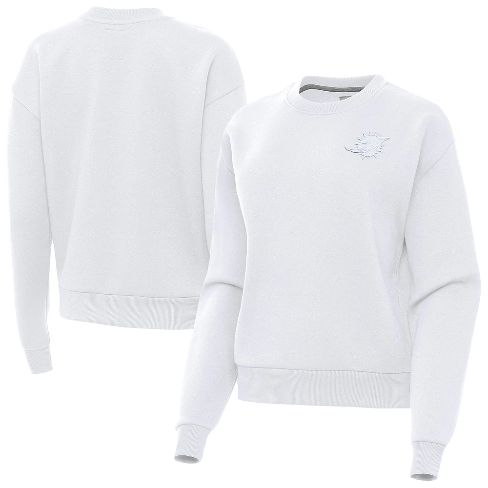 Women's Antigua White Miami Dolphins Victory Crew Pullover Sweatshirt