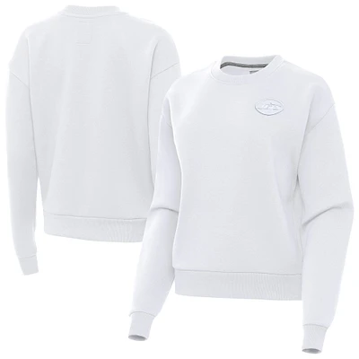 Women's Antigua White New York Jets Victory Crew Pullover Sweatshirt