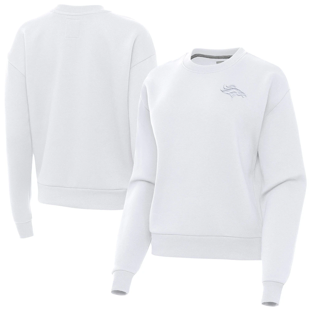 Women's Antigua White Denver Broncos Victory Crew Pullover Sweatshirt