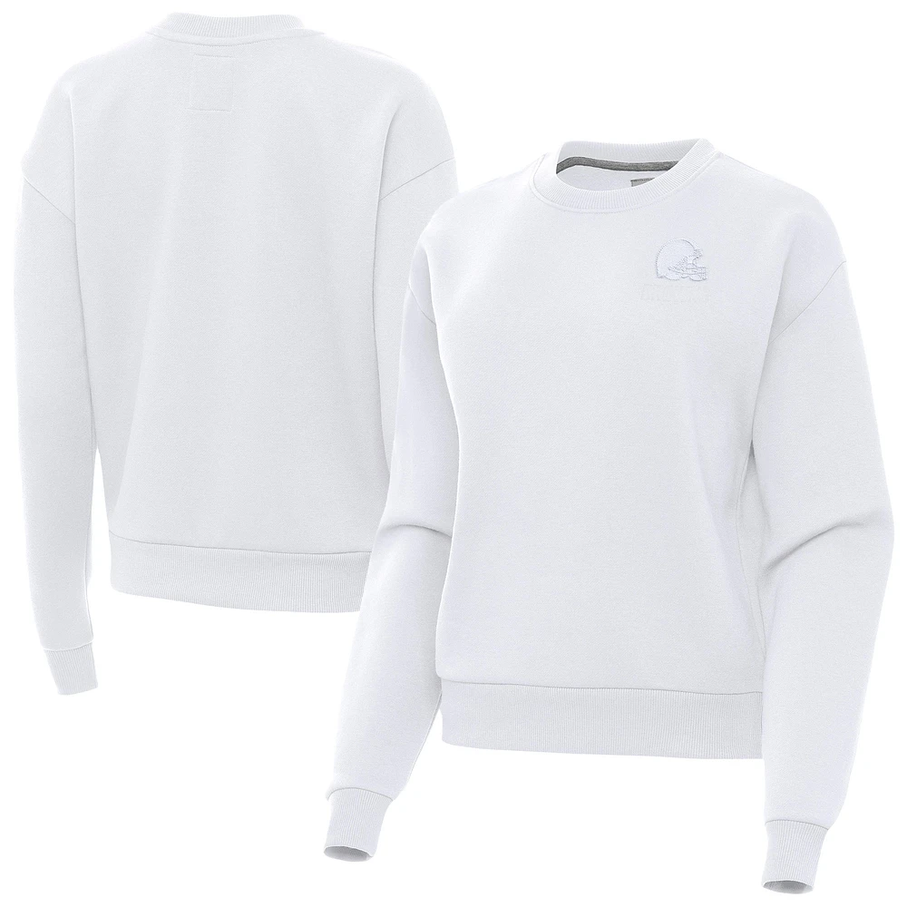 Women's Antigua White Cleveland Browns Victory Crew Pullover Sweatshirt