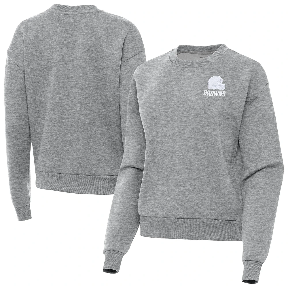 Women's Antigua Heather Gray Cleveland Browns Victory Crew Pullover Sweatshirt