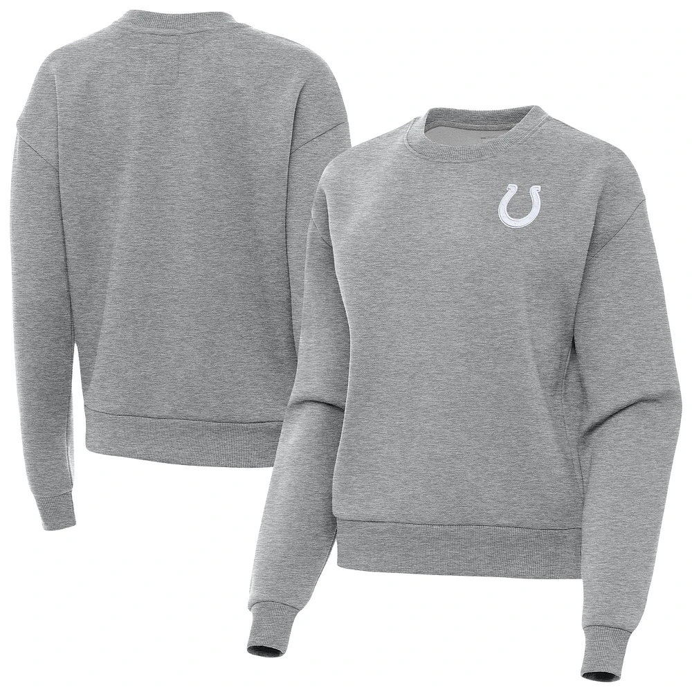 Women's Antigua Heather Gray Indianapolis Colts Victory Crew Pullover Sweatshirt